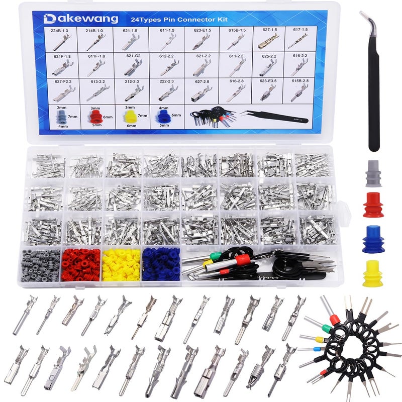 dakewang 899Pcs 24types Automotive Pin Connectors Kit, 1/1.5/1.8/2.2/2.3/2.8/3.5mm Male&Female Wire Pins, Non Insulated Wire Terminal Pin Kit. - Image 1